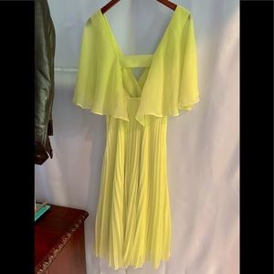 Lemony Yellow Pleated Midi Dress